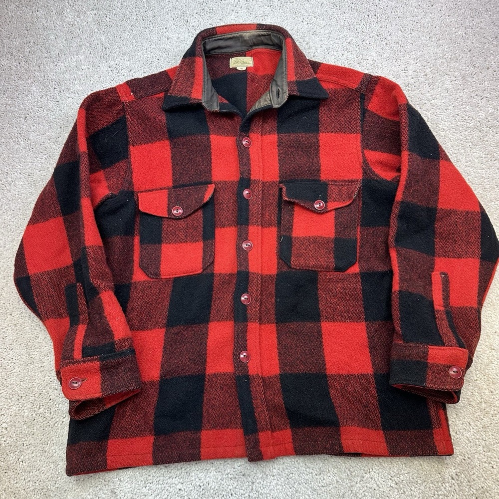 Vintage 50s 60s LL Bean Cursive Script 100% Wool Flannel Shirt USA Size 16 L/XL